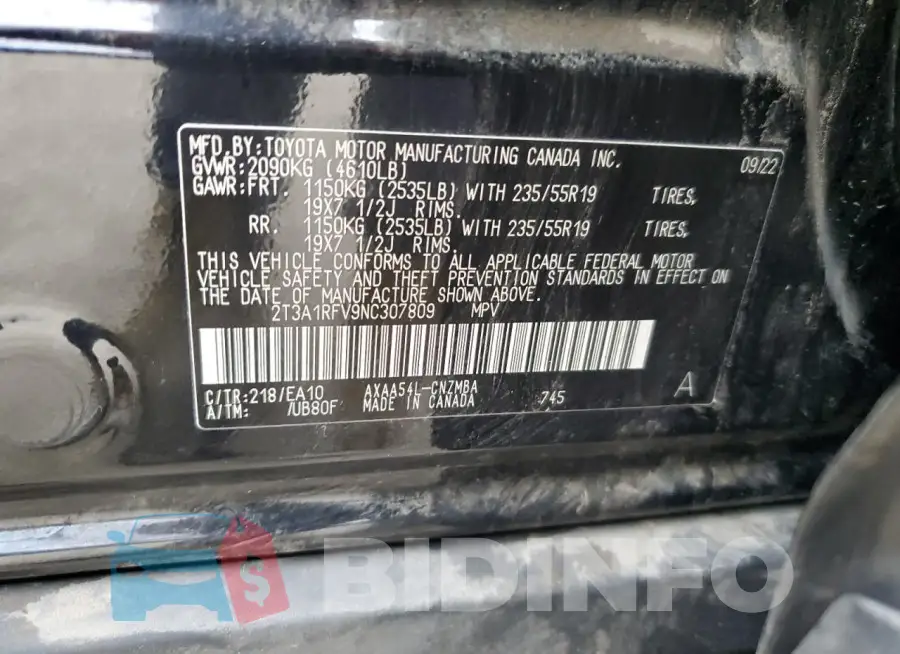 2T3A1RFV9NC307809 Photo# 13