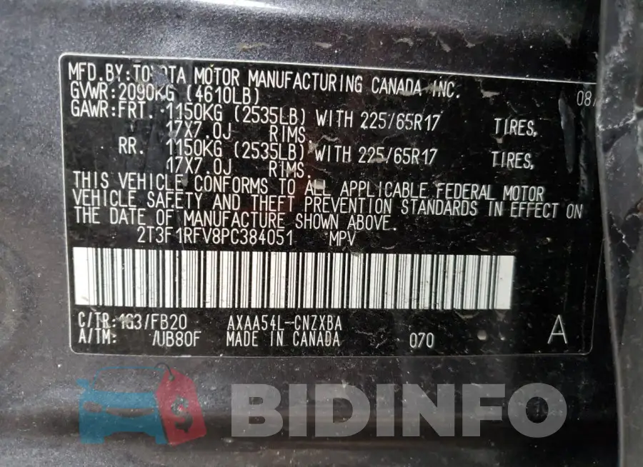 2T3F1RFV8PC384051 Photo# 13