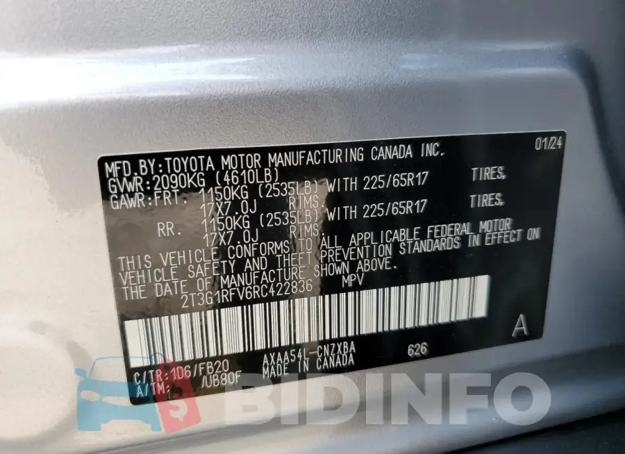 2T3G1RFV6RC422836 Photo# 12