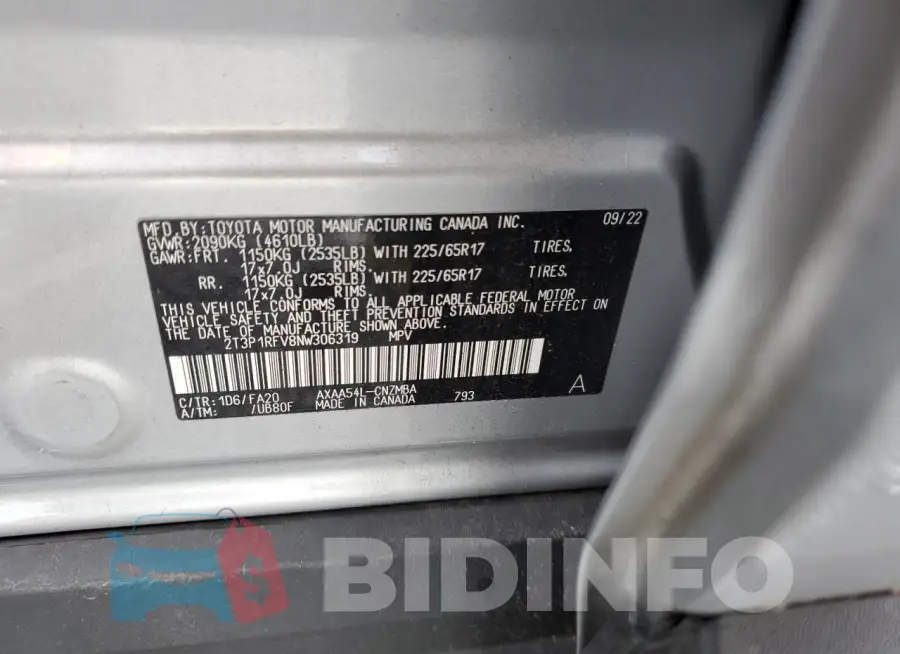 2T3P1RFV8NW306319 Photo# 13