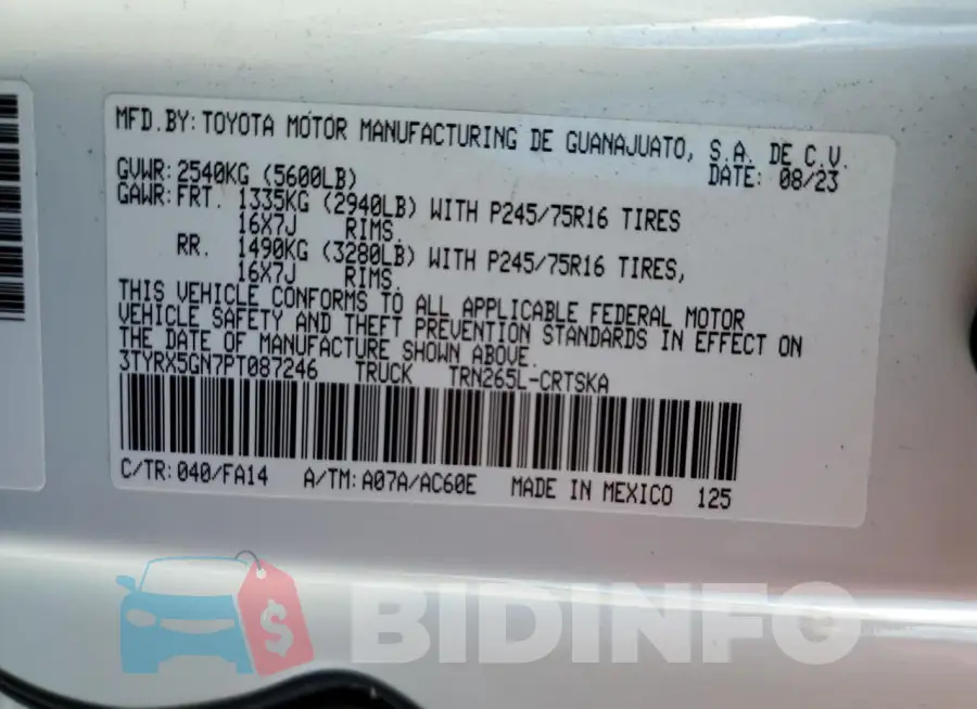 3TYRX5GN7PT087246 Photo# 12