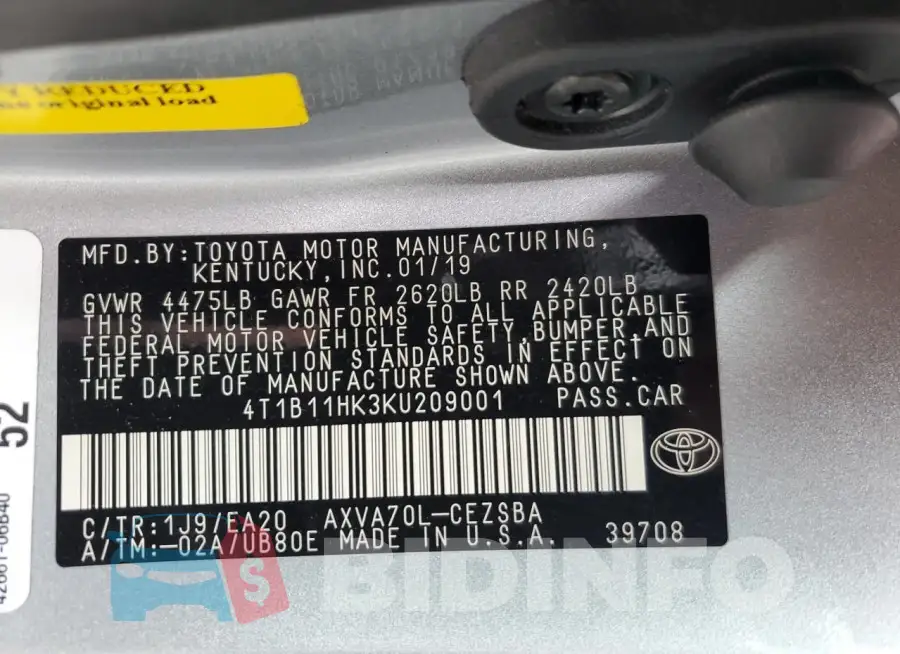 4T1B11HK3KU209001 Photo# 12