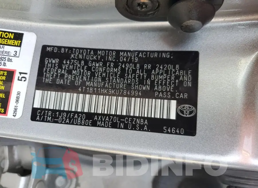 4T1B11HK9KU784994 Photo# 12