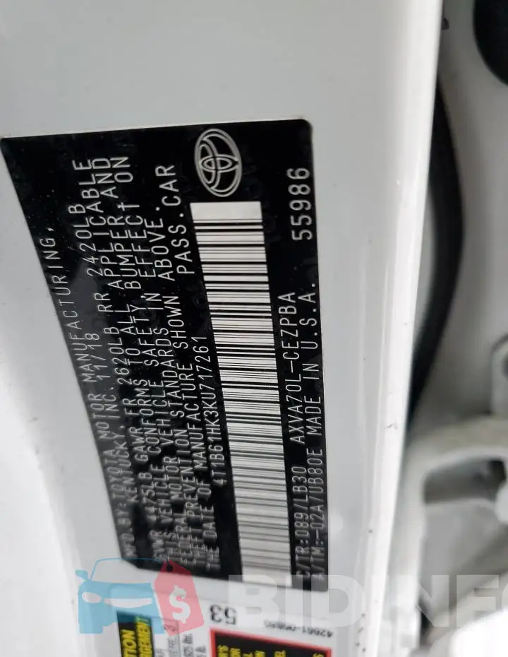 4T1B61HK3KU717261 Photo# 12