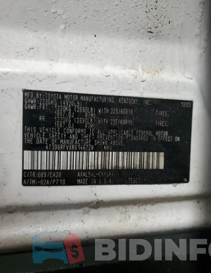 4T3D6RFVXRU146728 Photo# 14
