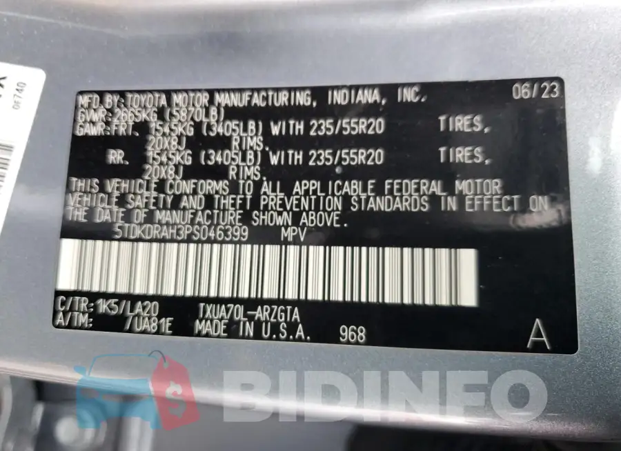 5TDKDRAH3PS046399 Photo# 13