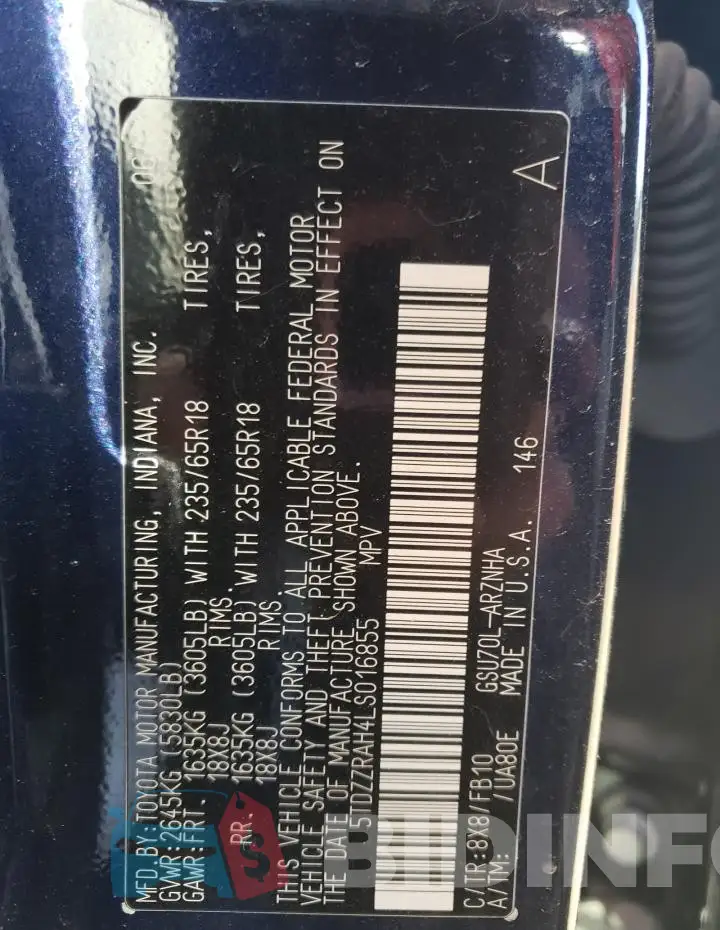 5TDZZRAH4LS016855 Photo# 13