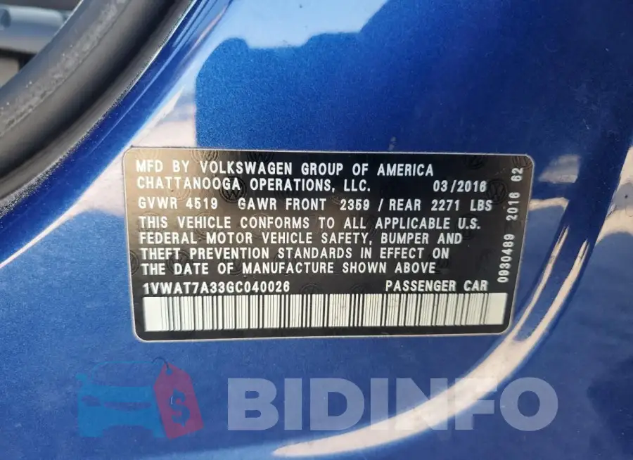 1VWAT7A33GC040026 Photo# 12