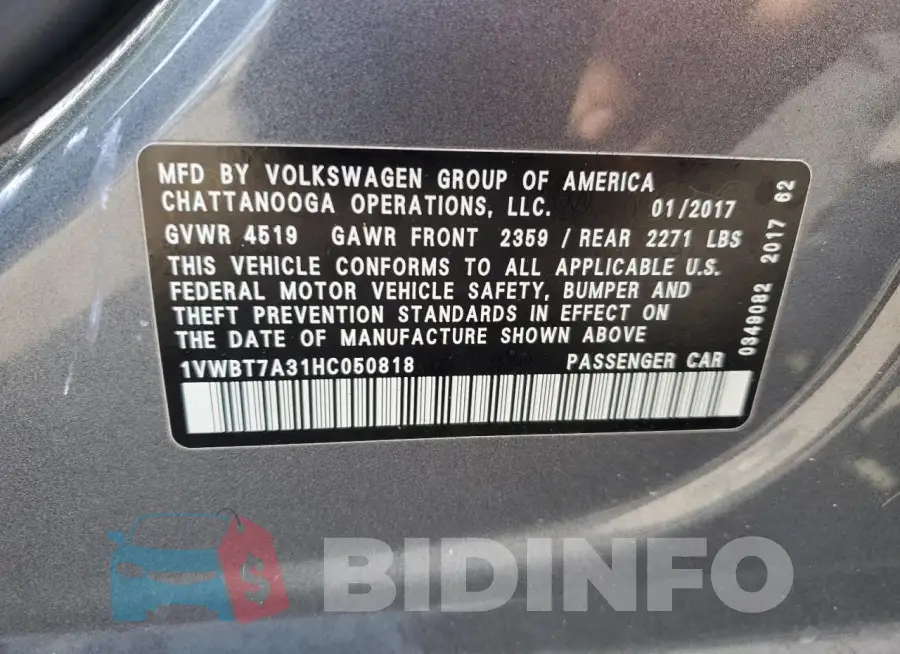 1VWBT7A31HC050818 Photo# 12