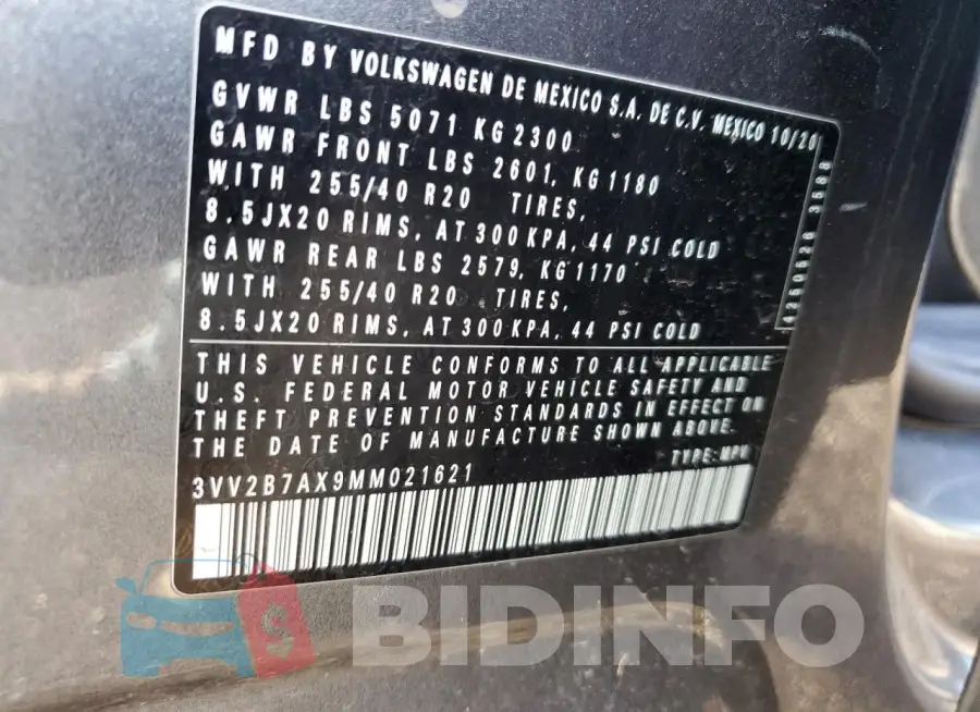 3VV2B7AX9MM021621 Photo# 13