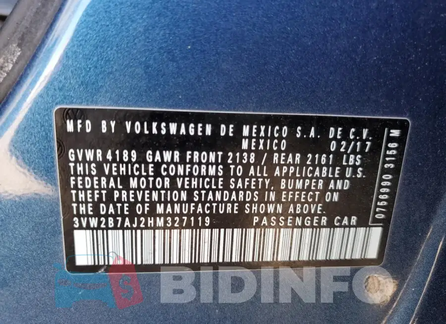 3VW2B7AJ2HM327119 Photo# 12