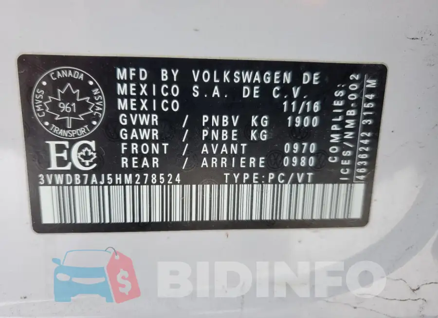 3VWDB7AJ5HM278524 Photo# 12