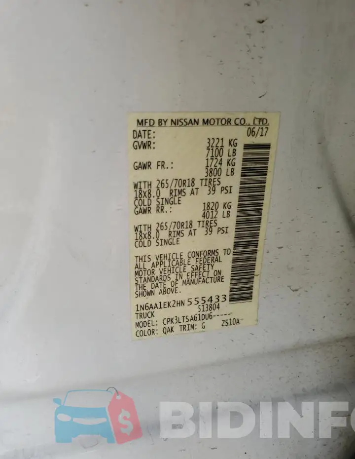 1N6AA1EK2HN555433 Photo# 12