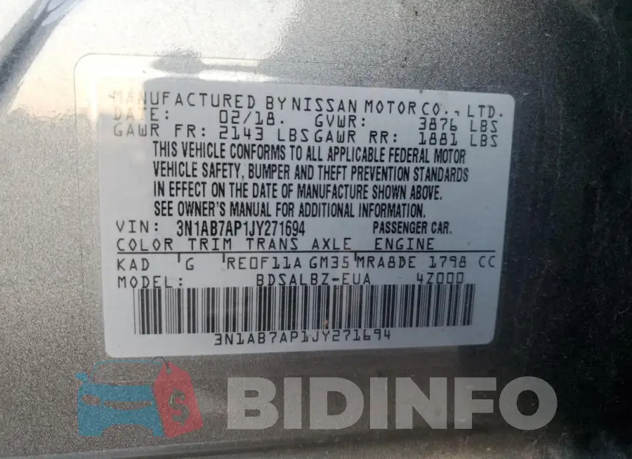 3N1AB7AP1JY271694 Photo# 12