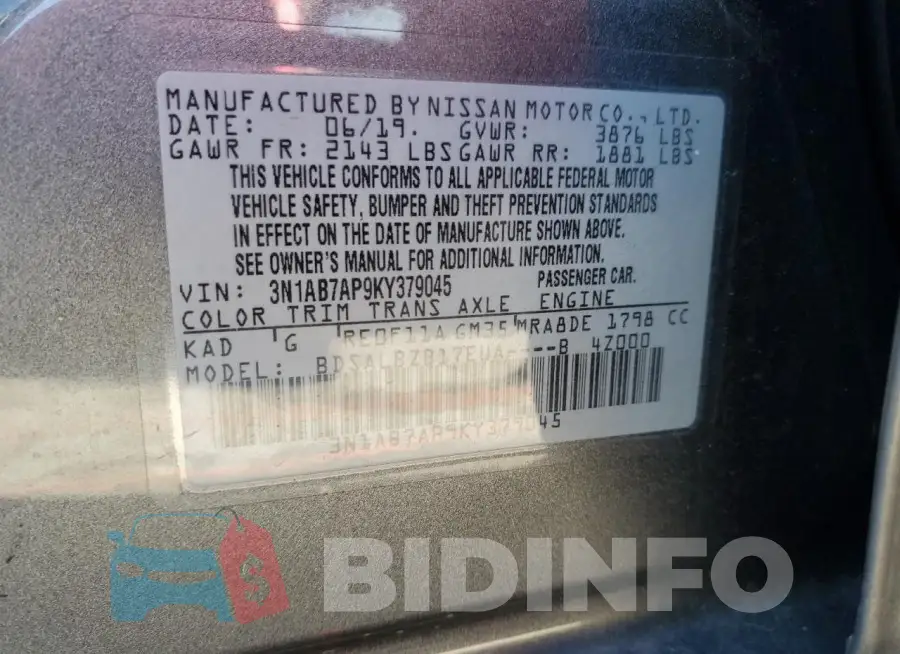 3N1AB7AP9KY379045 Photo# 12