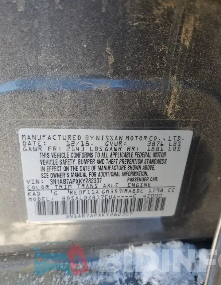3N1AB7APXKY282307 Photo# 13