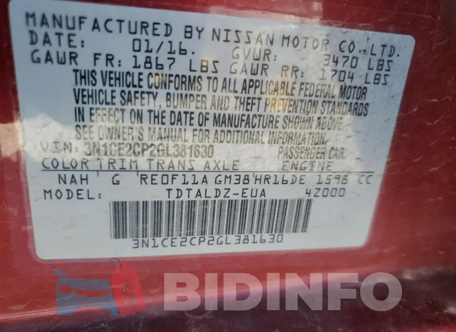3N1CE2CP2GL381630 Photo# 12
