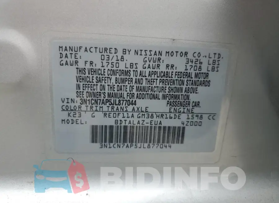 3N1CN7AP5JL877044 Photo# 13