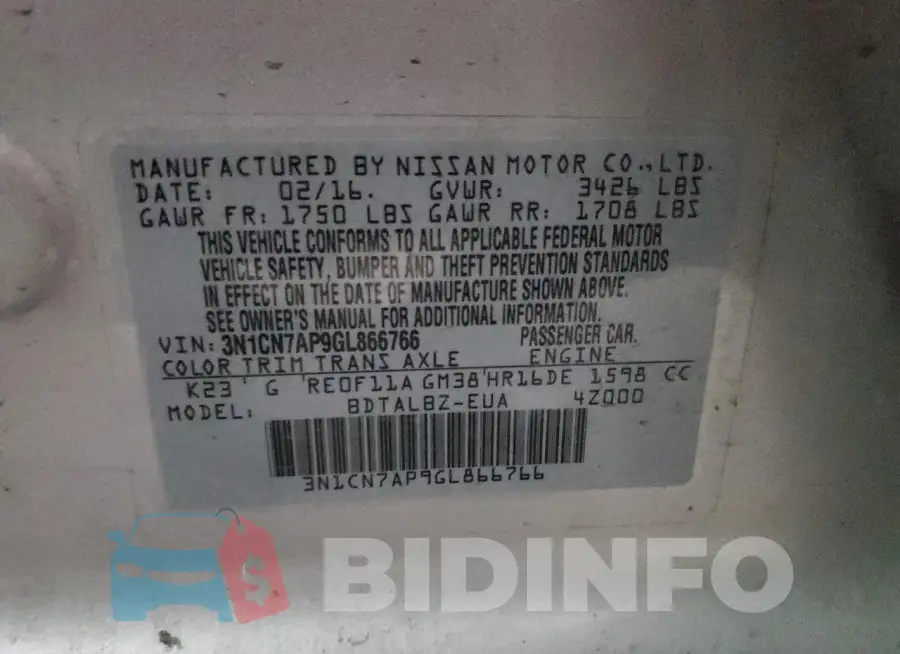 3N1CN7AP9GL866766 Photo# 12