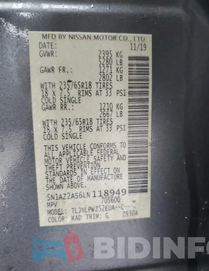 5N1AZ2AS6LN118949 Photo# 12