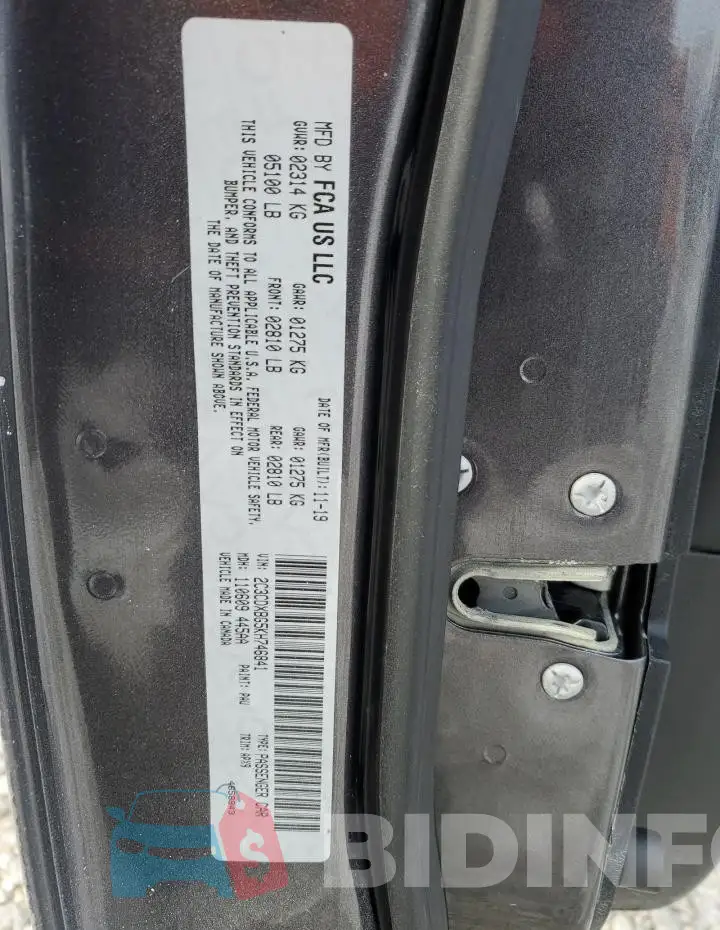 2C3CDXBG5KH746841 Photo# 12