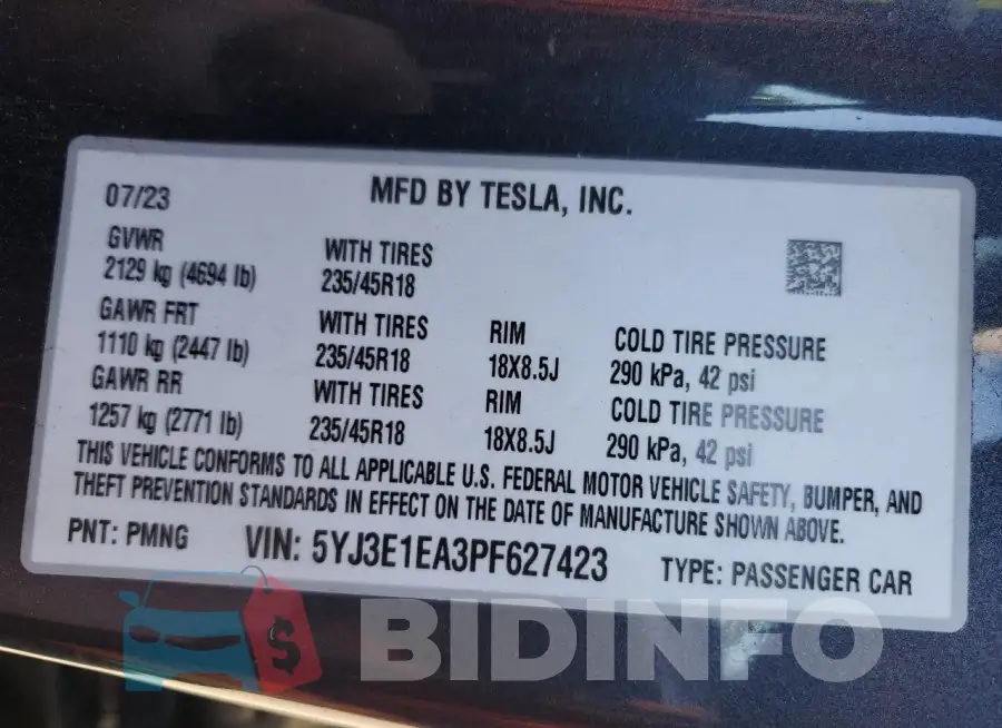 5YJ3E1EA3PF627423 Photo# 12