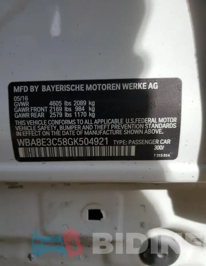 WBA8E3C58GK504921 Photo# 13