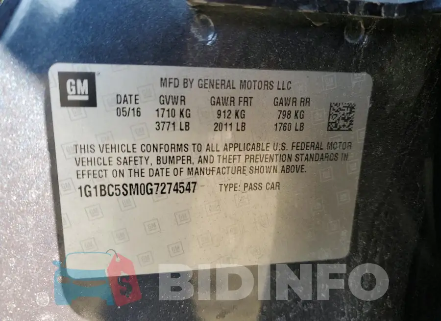 1G1BC5SM0G7274547 Photo# 12