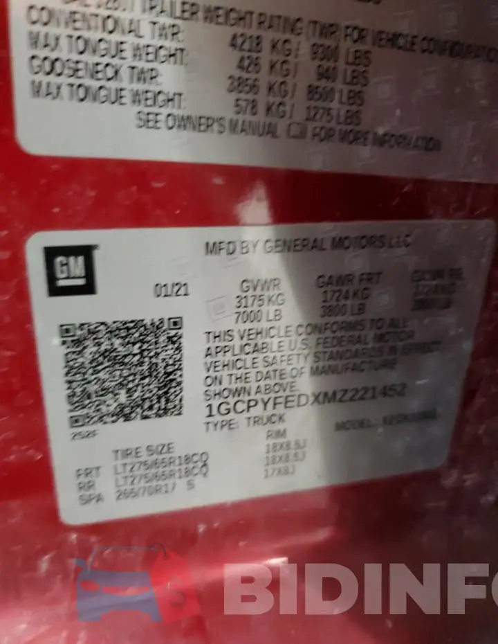 1GCPYFEDXMZ221452 Photo# 12