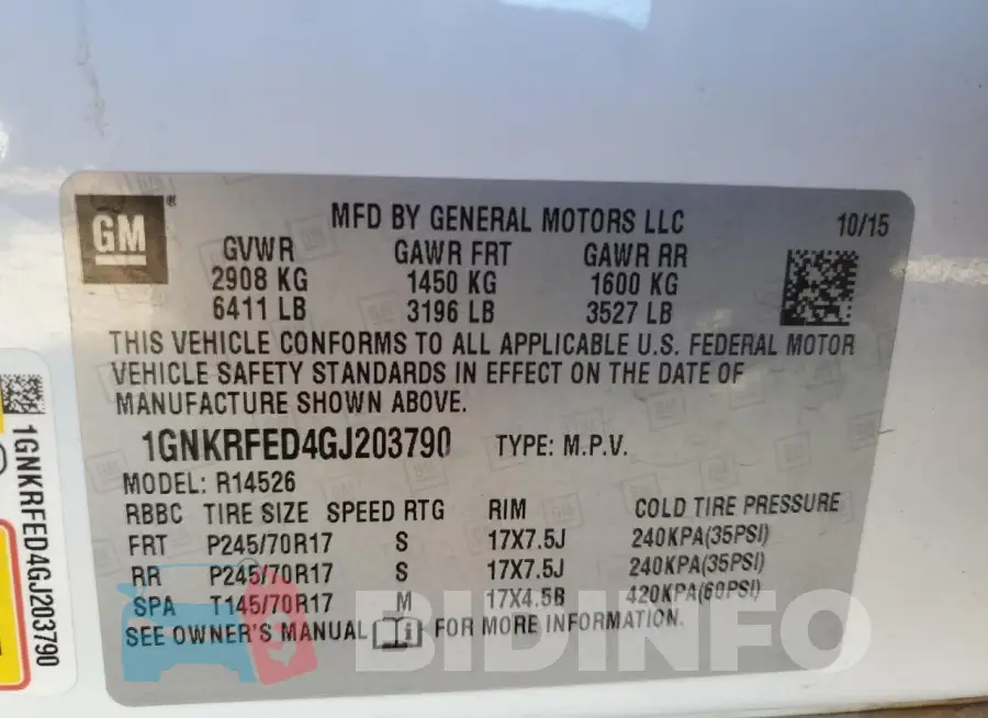 1GNKRFED4GJ203790 Photo# 14