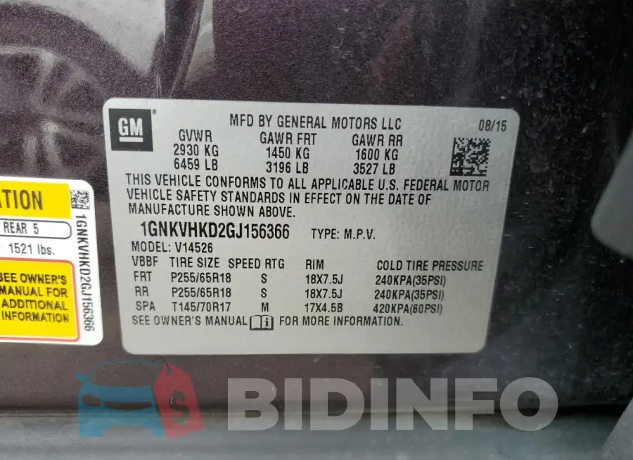 1GNKVHKD2GJ156366 Photo# 13