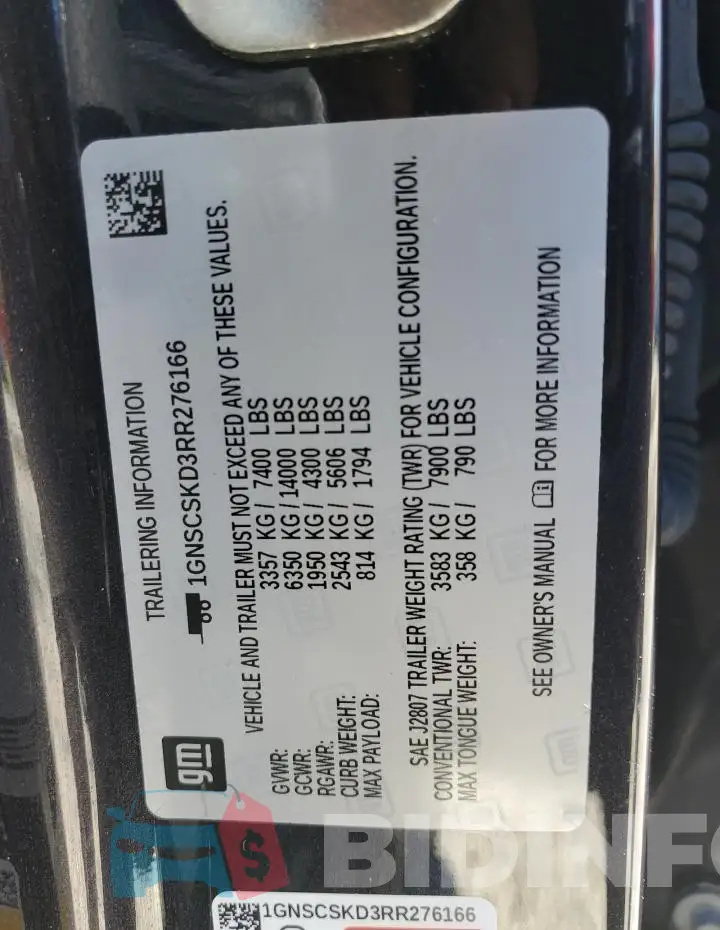 1GNSCSKD3RR276166 Photo# 13