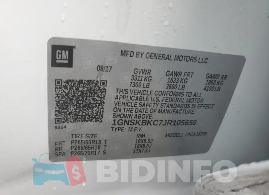 1GNSKBKC7JR105659 Photo# 13