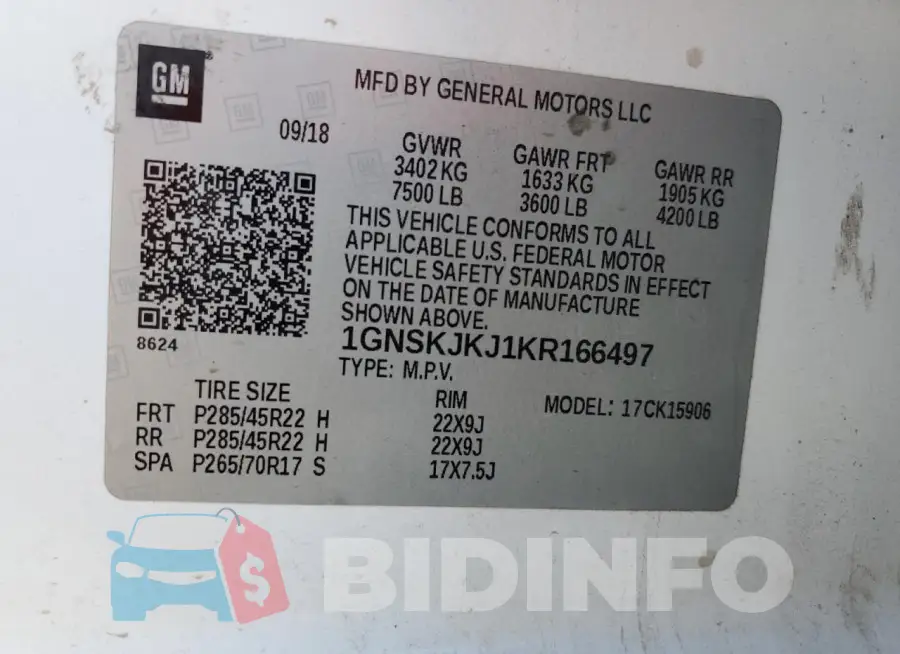 1GNSKJKJ1KR166497 Photo# 14