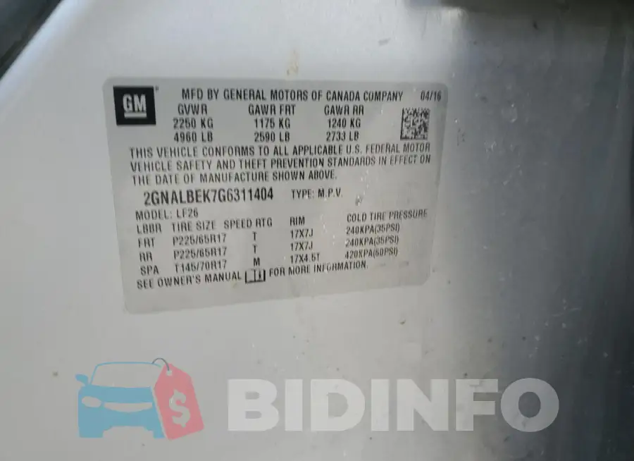 2GNALBEK7G6311404 Photo# 13