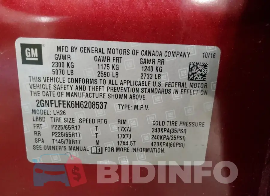 2GNFLFEK6H6208537 Photo# 13