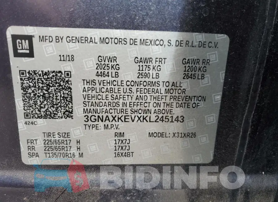 3GNAXKEVXKL245143 Photo# 13