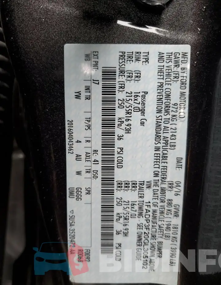 1FADP3F20GL305102 Photo# 13