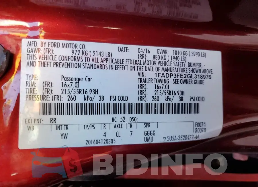 1FADP3FE2GL318976 Photo# 12