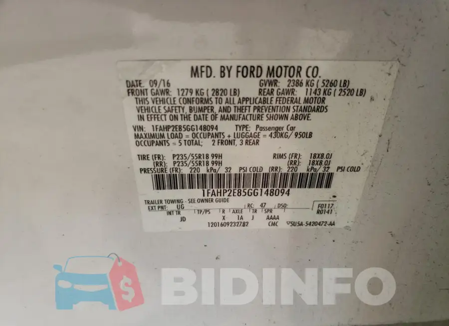1FAHP2E85GG148094 Photo# 12