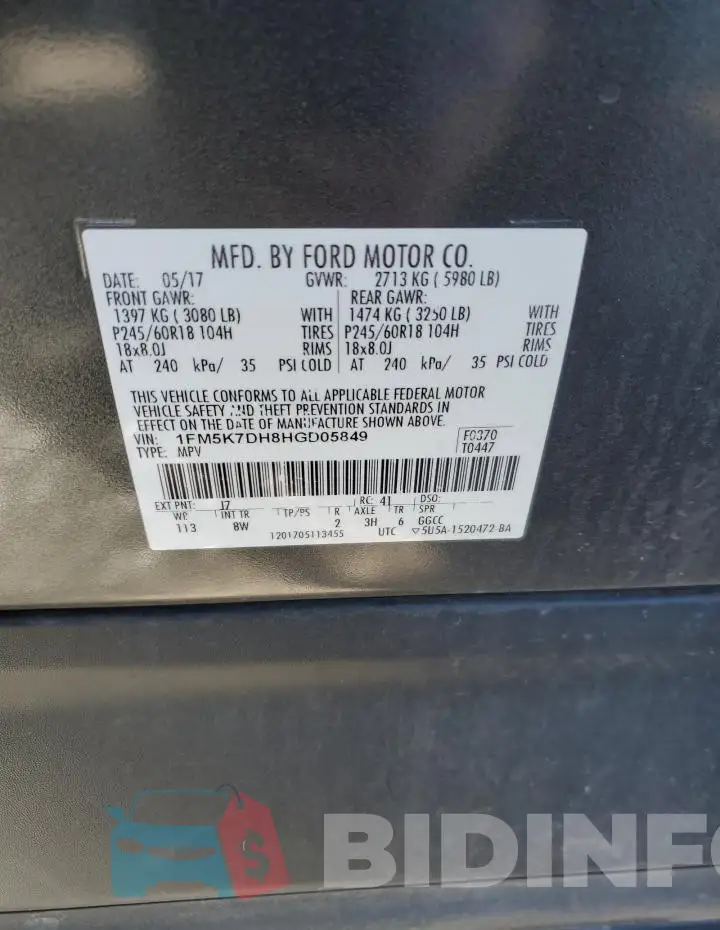 1FM5K7DH8HGD05849 Photo# 13