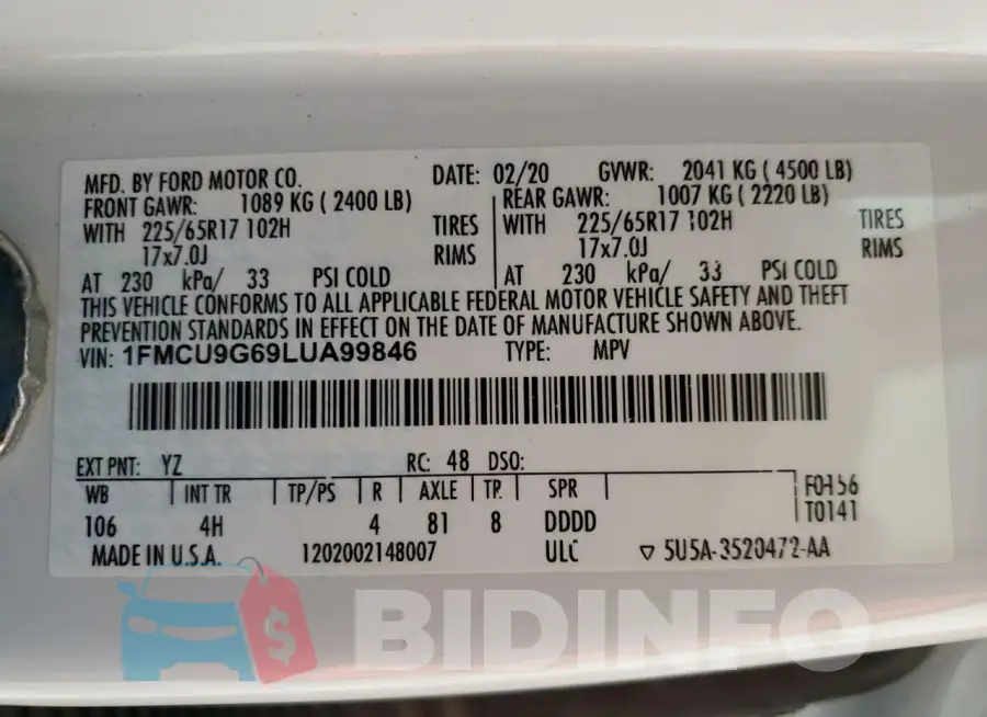 1FMCU9G69LUA99846 Photo# 13