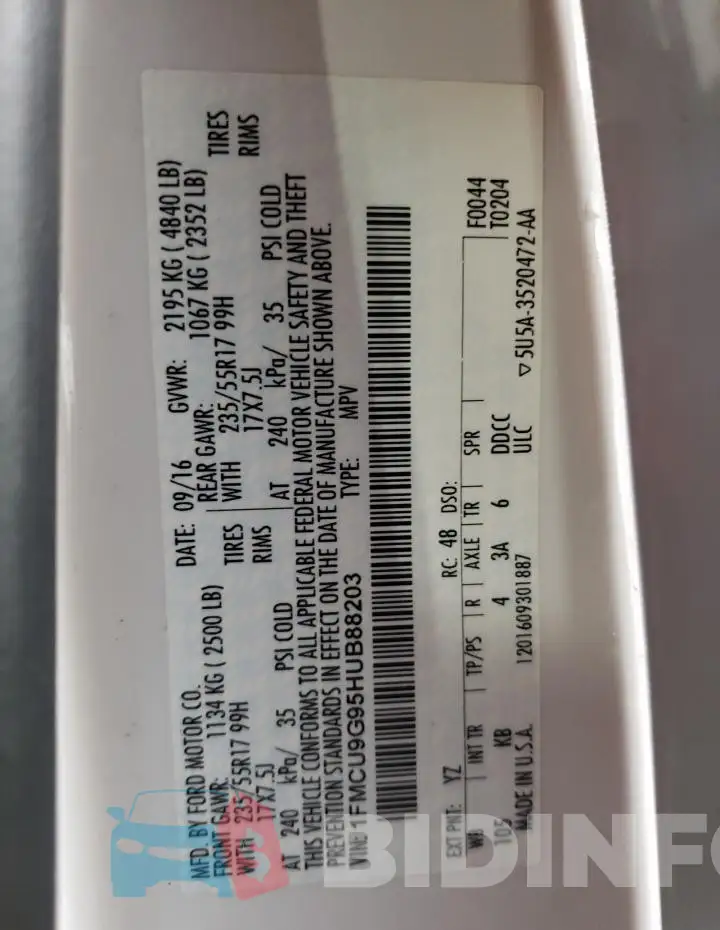 1FMCU9G95HUB88203 Photo# 12
