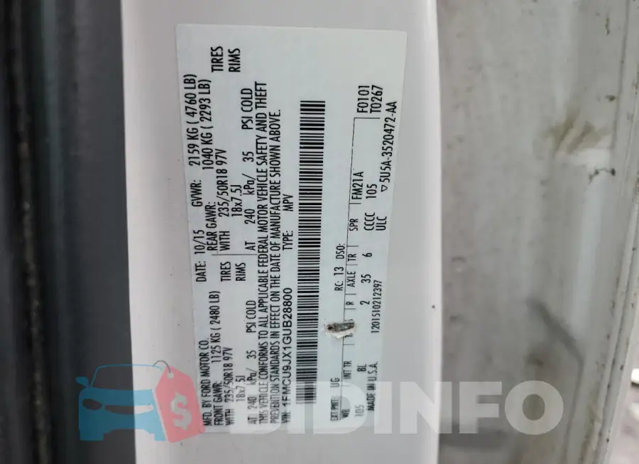 1FMCU9JX1GUB28800 Photo# 14