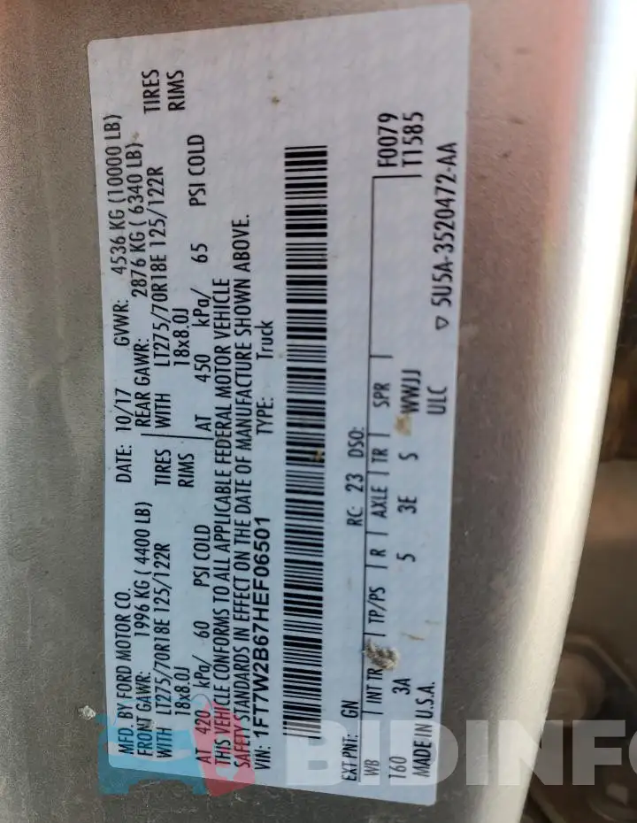 1FT7W2B67HEF06501 Photo# 12