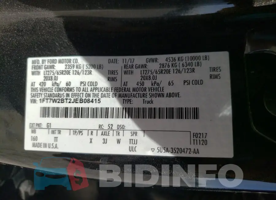 1FT7W2BT2JEB08415 Photo# 12