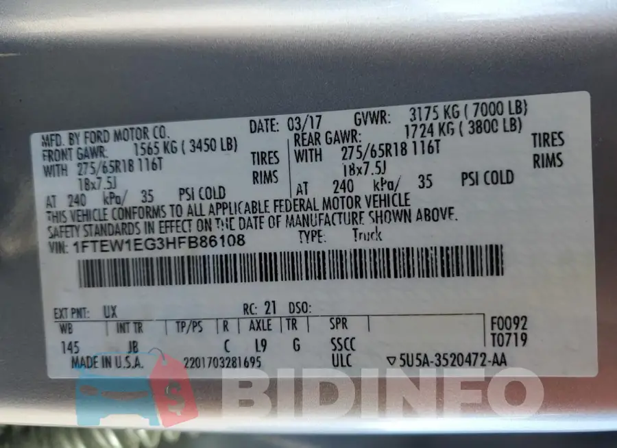 1FTEW1EG3HFB86108 Photo# 12