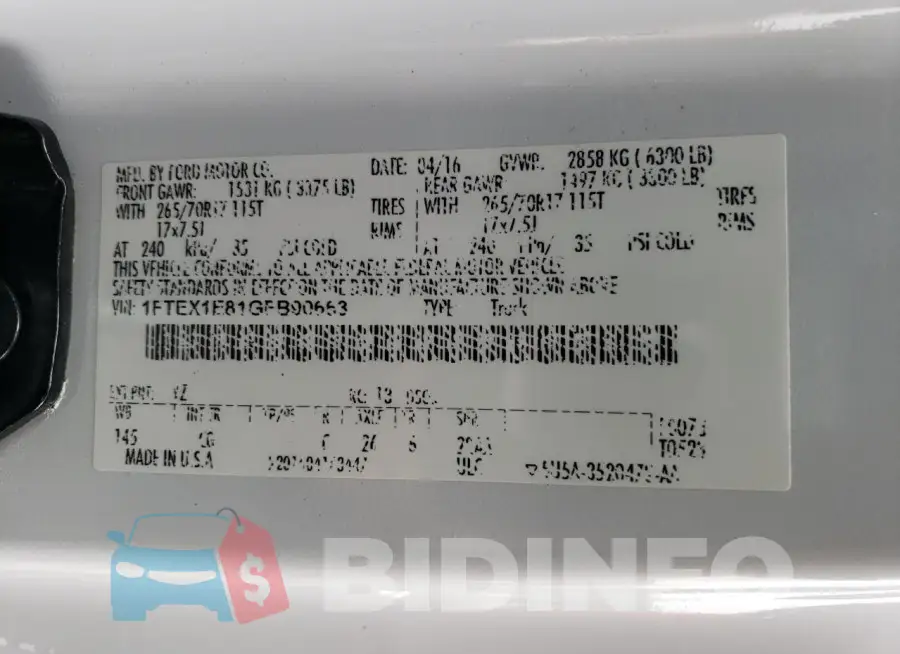 1FTEX1E81GFB90663 Photo# 12