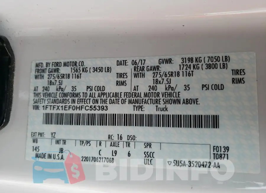 1FTFX1EF0HFC55393 Photo# 12