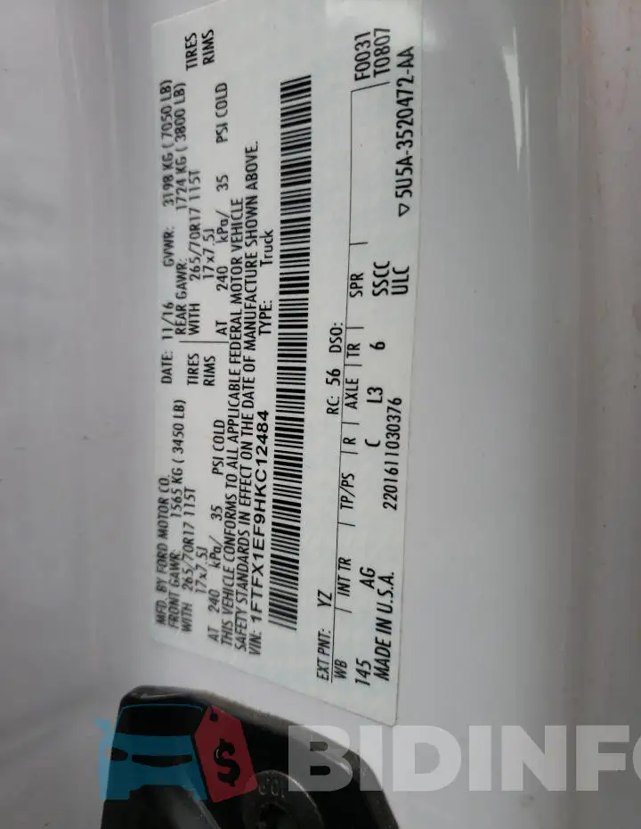 1FTFX1EF9HKC12484 Photo# 12